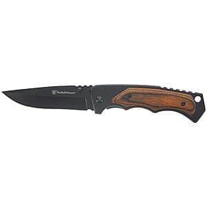 8.5" Smith & Wesson S.S. Folding Knife w/ 3.7" Drop Point Blade & Wooden Handle $10