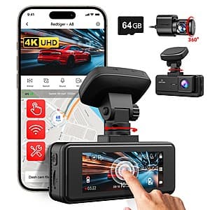 REDTIGER A8 4K Dual Dash Cam w/ 64GB SD Card: w/ HW Kit $78.30, w/o HW Kit $59.60 + Free Shipping