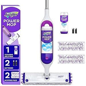Swiffer PowerMop Multi-Surface Mop Kit w/ 2x Mop Pad Refills & Cleaning Solution $15.35