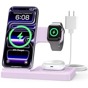 GETPALS 3-in-1 Wireless Charger Stand for iPhone, Apple Watch & AirPods $12