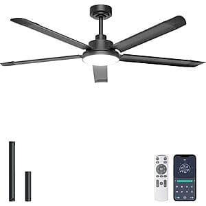 60" Ohniyou Ceiling Fan w/ Aluminum Blades, Light & App/Remote $80 + Free S&H