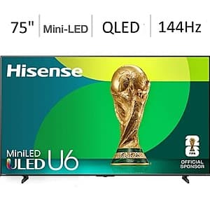 Costco Members: 75" Hisense U6 Series 144Hz 4K UHD Mini-LED Smart TV + 5 Yr Warranty $600 + Free S&H