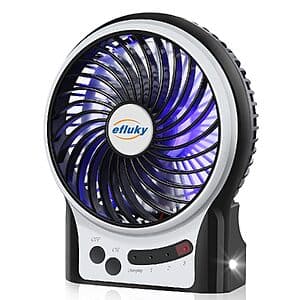 4.9" efluky 3-Speed Rechargeable Mini Desk Fan w/ LED Light $6.50