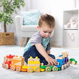 27-Piece Melissa & Doug Deluxe Wooden Stacking Train Toy Set $10