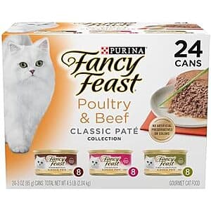 24-Pk 3-oz Fancy Feast Pate Cat Food Variety Pack (Poultry & Beef) 2 for $27.95 w/ S&S