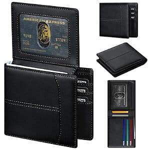 furid Men's RFID Slim Leather Card Wallet (Brown or Black) $7