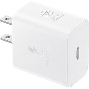 25W Samsung USB-C Wall Charger: With Cable (Black) $8.30, No Cable (White) $5.95