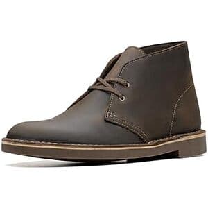 Pair of tan Beeswax leather Clarks Bushacre 2 chukka boots with crepe sole.