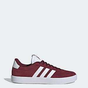adidas Men's VL Court 3.0 in Shadow Red, Cloud White, and Shadow Red colorway with leather upper and cushioned midsole.