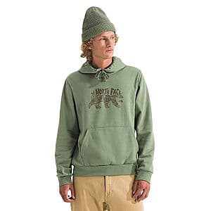 The North Face Evolution Bear Graphic Hoodie in pale grey heather and bark mist colorway with graphic print on front.