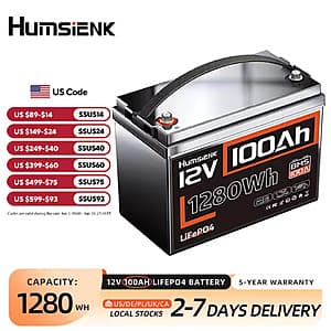 Humsienk 12V 100Ah Lithium LiFePO4 Battery w/ 100A BMS $85 + Free S&H
