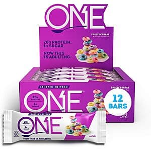 12-Pack 2.12-Oz ONE Protein Bars: Birthday Cake $16.60, Fruity Cereal $14.60 w/ Subscribe & Save
