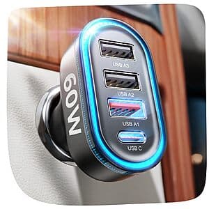 LISEN 4-Port up to 60W Car Charger w/ 3x USB-A, 36W USB-C PD $7.50 & More