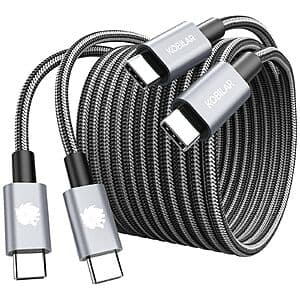 2-pk 6' 240W Kobilar USB-C to USB-C Charging Cables $6.50