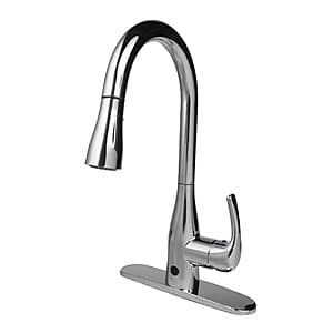 Bio Bidet FLOW X pull-down kitchen faucet with high arc design, available in Chrome or Oil Rubbed Bronze finish.