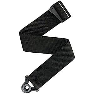D'Addario Auto Lock Guitar Strap in 2-inch width shown in black, blue, and brown color options.