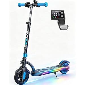 Gyroor H40 kids electric scooter in blue with LED lights, 180W motor design.