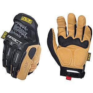 Mechanix Wear Material4x M-Pact work gloves in brown and black, large size, with durable abrasion-resistant construction and secure fit design.