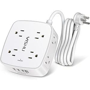 YISHU 3-Sided 8 AC Outlet + 4 USB 6' Cord Power Strip $9