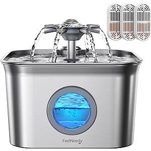 2.8L FEELNEEDY Stainless Steel Dishwasher-Safe Pet Water Fountain w/ 3 Filters $19.20