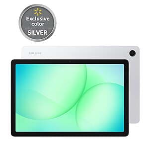 Samsung Galaxy Tab A11+ 128GB WiFi tablet in silver with 11-inch display showing front bezel and metallic frame.
