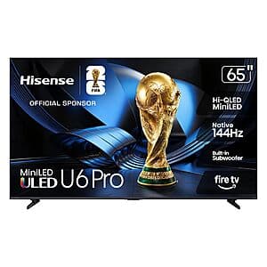 Hisense U6 Pro Mini‑LED ULED 4K 144Hz Dolby Vision IQ TV: 55" $550, 65" $600 & More + Free S&H