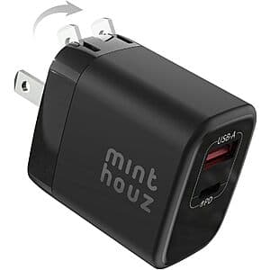 Minthouz Up to 35W Dual-Port GaN Nano Foldable Wall Charger (USB-C & USB-A) $6.15