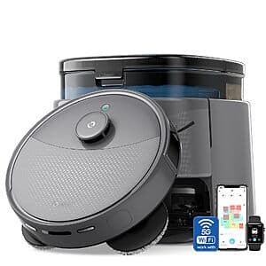 Lefant M3 Max robot vacuum and mop unit with integrated all-in-one charging dock, featuring dual spinning mops and sleek white and grey design.