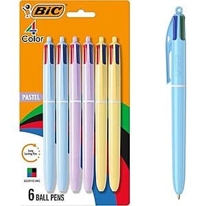 6-Pk BIC 4 Color Pastel Barrel 1.0mm Medium Point Ballpoint Pens $4.85 w/ S&S