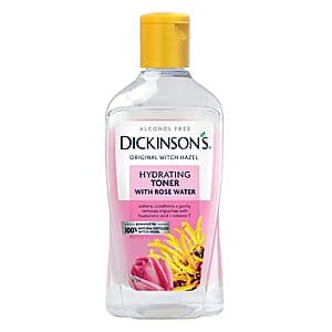 Dickinson's Enhanced Witch Hazel Alcohol Free Hydrating Toner bottle, 16 ounces, with natural formula containing hyaluronic acid and vitamin E.