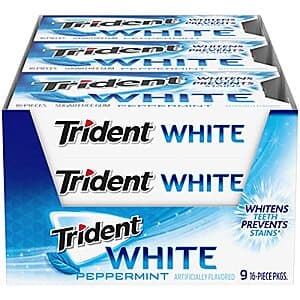 Select Accounts: 9-Pack 16-Piece Trident White Sugar Free Gum (Peppermint) $6.30 w/ Subscribe & Save