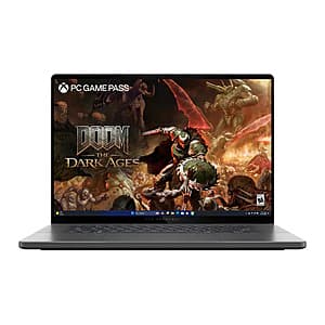 ASUS ROG Zephyrus G16 gaming laptop in Eclipse Gray with 16-inch 2.5K OLED display, closed from front angle showing keyboard deck and logo.