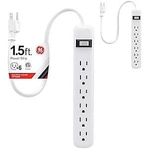 Prime Members: 2-Pack GE 6-Outlet Power Strip w/ 1.5' Cord (White) $5.50 + Free Shipping