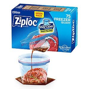 75-Count Ziploc Quart Food Storage Freezer Bags (Stay Open Design w/ Stand-Up) $6.40 w/ Subscribe & Save