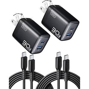 2-Pk INIU 30W GaN Mini USB-C/A Wall Chargers w/ 2x 5' USB-C Cables (Black) $8.25 & More