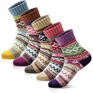 5-pk MORECOO Women's Thick Wool Soft Warm Cozy Crew Socks $5