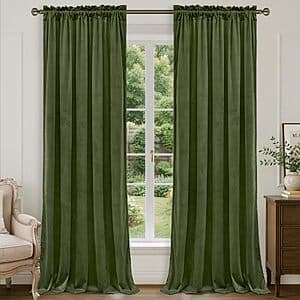 Lamit Thermal Insulated Blackout Velvet Curtains: 2-Pk 52"x84" (Sage) $12 & More