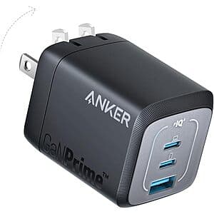 Anker Prime 67W 3-Port (2x USB-C + 1x USB-A) GaN Compact Fast Wall Charger $35