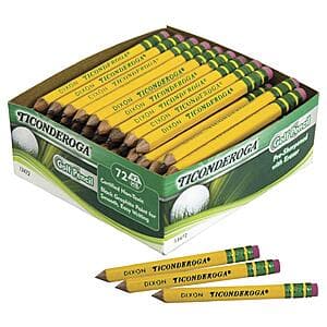 72-ct Ticonderoga Golf Pencils w/ Erasers (#2 HB Lead) $6.95