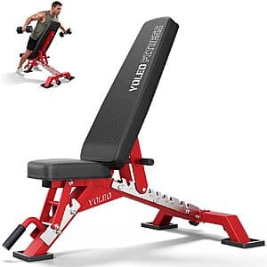 YOLEO Commercial Adjustable Weight Bench (3-Post, Incline/Flat/Decline, Red) $160 + Free S&H