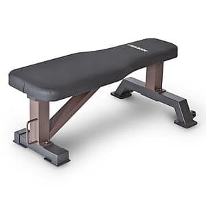 Steelbody Deluxe Utility Weight Bench with black padding and steel frame, rated for 800-pound capacity.