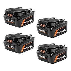 4-Pk RIDGID 18V 6.0Ah MAX Output Lithium-Ion Batteries $209 + Free S&H