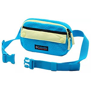 Columbia Helvetia Hip Pack in Compass Blue/Citron colorway with dual-tone fabric design and adjustable hip strap.