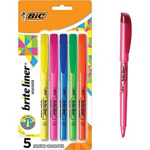 5-Ct BIC Brite Liner Chisel Tip Highlighters (Assorted Colors): 2-Pk $3.40, 1-Pk $1.70 w/ S&S