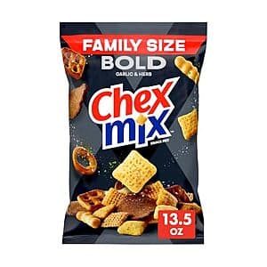 13.5oz box of Chex Mix Bold Snack Family Mix Size in Garlic & Herb flavour.