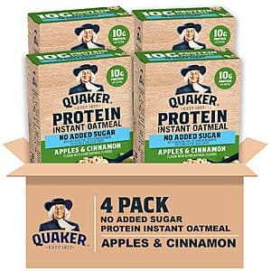 24-Count 1.76-Oz Quaker Protein Instant Oatmeal (Apples & Cinnamon) $13.75 w/ Subscribe & Save