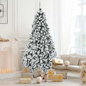 7.5' Gymax Pre-Lit Snow Flocked Hinged Pine Christmas Tree w/ Metal Stand $90 + Free Shipping