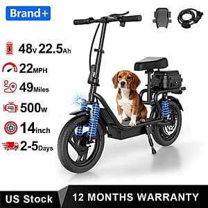 AOVOPRO 500W 48V Electric Scooter w/ 22.5Ah Battery & 14" Tires (22MPH/49 Miles) $152.75 + Free S&H