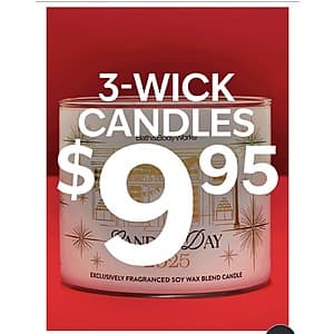 Bath & Body Works: 3-Wick Candles (Various Scents) $9.95 (In-Stores or Online w/ S/H)