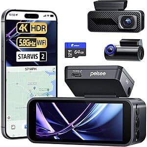 Pelsee P1 Pro 4K Front & 1080p Rear Dash Cam w/ STARVIS 2 Sensor $50 + Free S&H